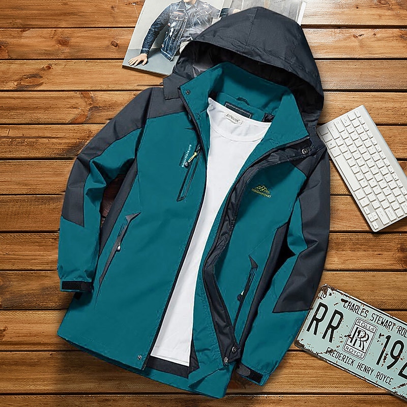 Herren Kapuzenjacke Softshelljacke für Wanderer Wanderwindjacke Draussen Patchwork Wasserdicht Winddicht Schnelltrocknend Leicht Jacke Oberteil Durchgehender Sichtbarer Reißverschluss Jagd Angeln 2025 - $56.99 –P12