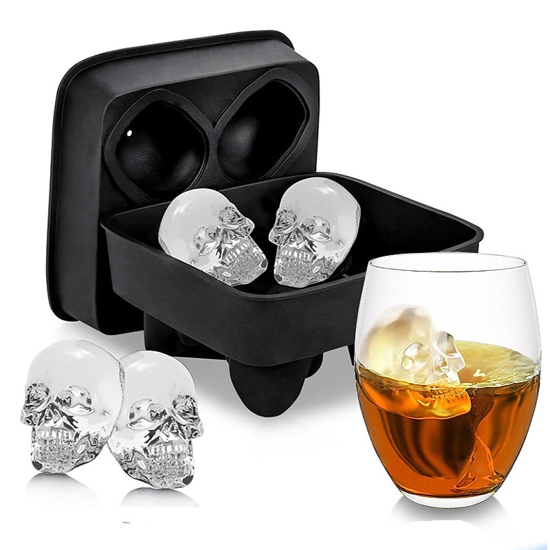 4 cubetti di ghiaccio teschio palla scheletro stampo fai da te teschio scatola di ghiaccio stampo in silicone fai da te fatti in casa per la festa bar halloween del 2025 a $7.99 –P13