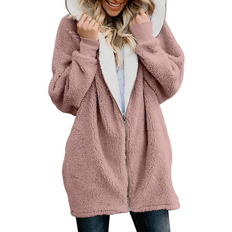 Wocachi Hoodies For Women Funnel Neck Color Block Zip Up Tunic Sweatshirts Jackets Plus Size Long Hoodie Coat Dress