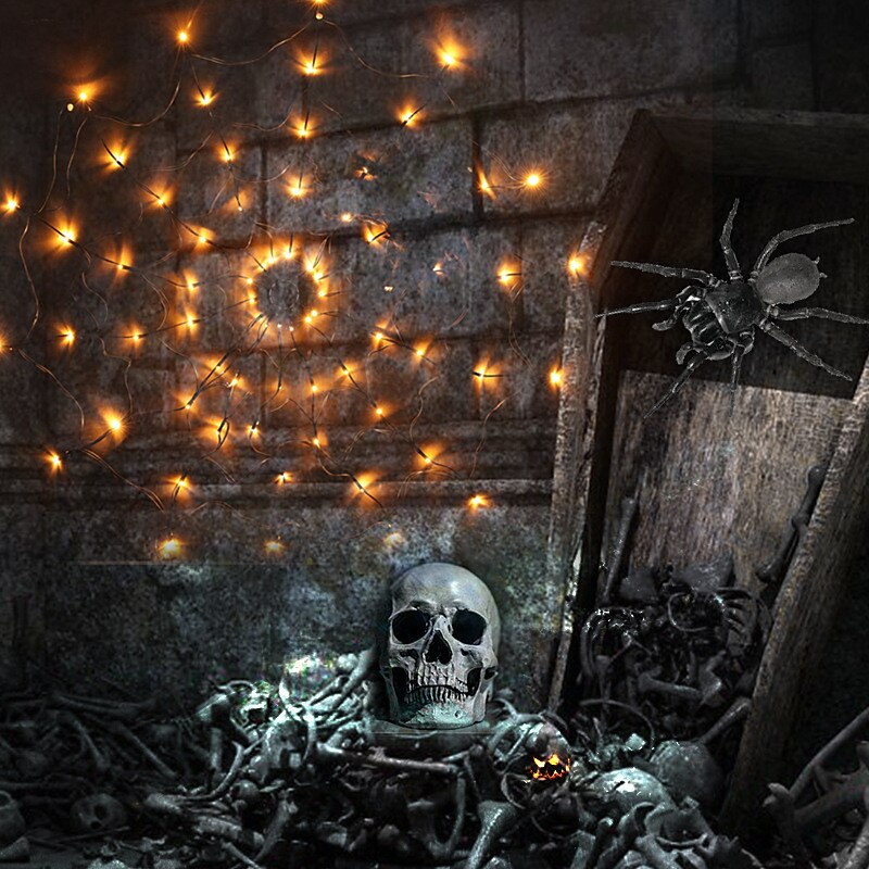 Luzes de teia de aranha de Halloween 60 LED com aranha preta à prova d'água luzes de rede roxas controle remoto alimentado por USB 8 modos teia de aranha para decoração de quintal de festa iluminação de 2025 por $23.99 –P15