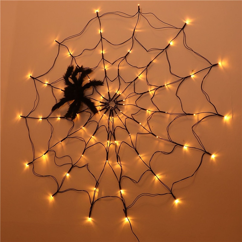 Luzes de teia de aranha de Halloween 60 LED com aranha preta à prova d'água luzes de rede roxas controle remoto alimentado por USB 8 modos teia de aranha para decoração de quintal de festa iluminação de 2025 por $23.99 –P13
