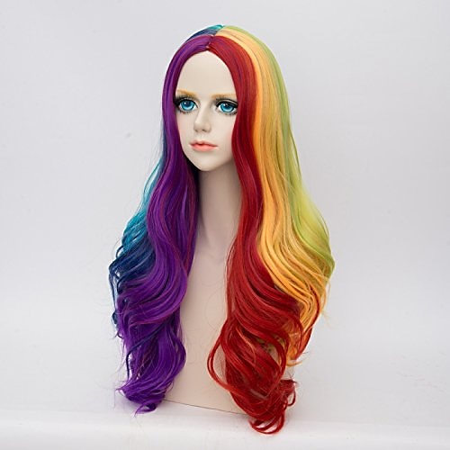 Gothic Kleurrijke Perucq72Cm Lange Vlecht Krullend Gothic Lolita Harajuku Anime Cosplay Kerst Perucq voor Vrouwen Kinderen (Rood/Geel/Blauw/Paarse Halloween Perucq 2025 - $20.99 –P5