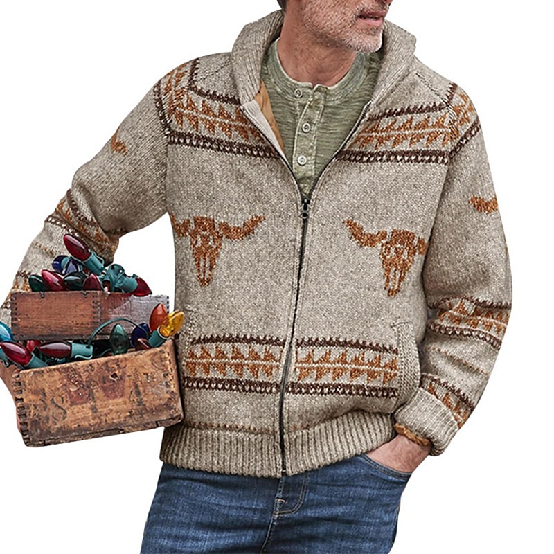 Hombre Pulóveres Cárdigan Tejer De Punto Abstracto Cuello Camisero Elegante Estilo retro Ropa Cotidiana Ropa Invierno Otoño Gran cantidad de suministro a largo plazo al contado Caqui S M L 2025 - $39.99 –P3