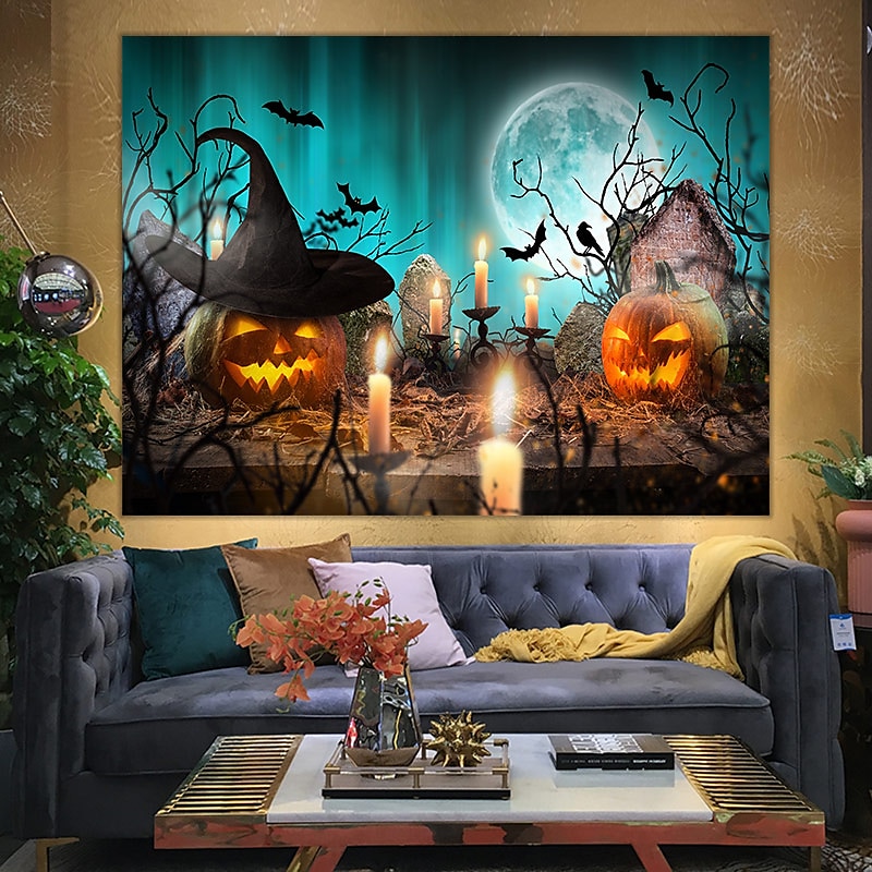 halloween koristeet kuvakudos jack o lyhty kurpitsa sisustus seinä taide suuri riippuva kuvakudos seinämaalaus sisustus valokuva tausta peitto verho koti makuuhuone olohuone lepakko kummitus talo 2025 - $13.99 –P1
