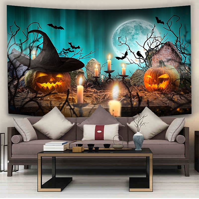 halloween koristeet kuvakudos jack o lyhty kurpitsa sisustus seinä taide suuri riippuva kuvakudos seinämaalaus sisustus valokuva tausta peitto verho koti makuuhuone olohuone lepakko kummitus talo 2025 - $13.99 –P2