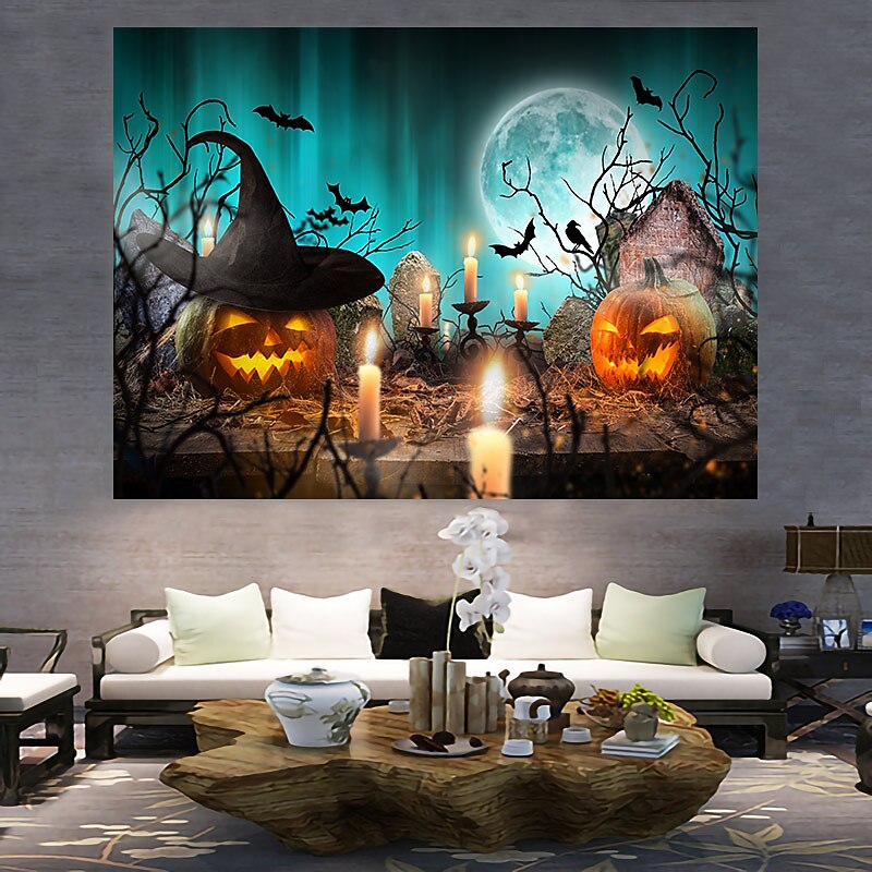 halloween koristeet kuvakudos jack o lyhty kurpitsa sisustus seinä taide suuri riippuva kuvakudos seinämaalaus sisustus valokuva tausta peitto verho koti makuuhuone olohuone lepakko kummitus talo 2025 - $13.99 –P6