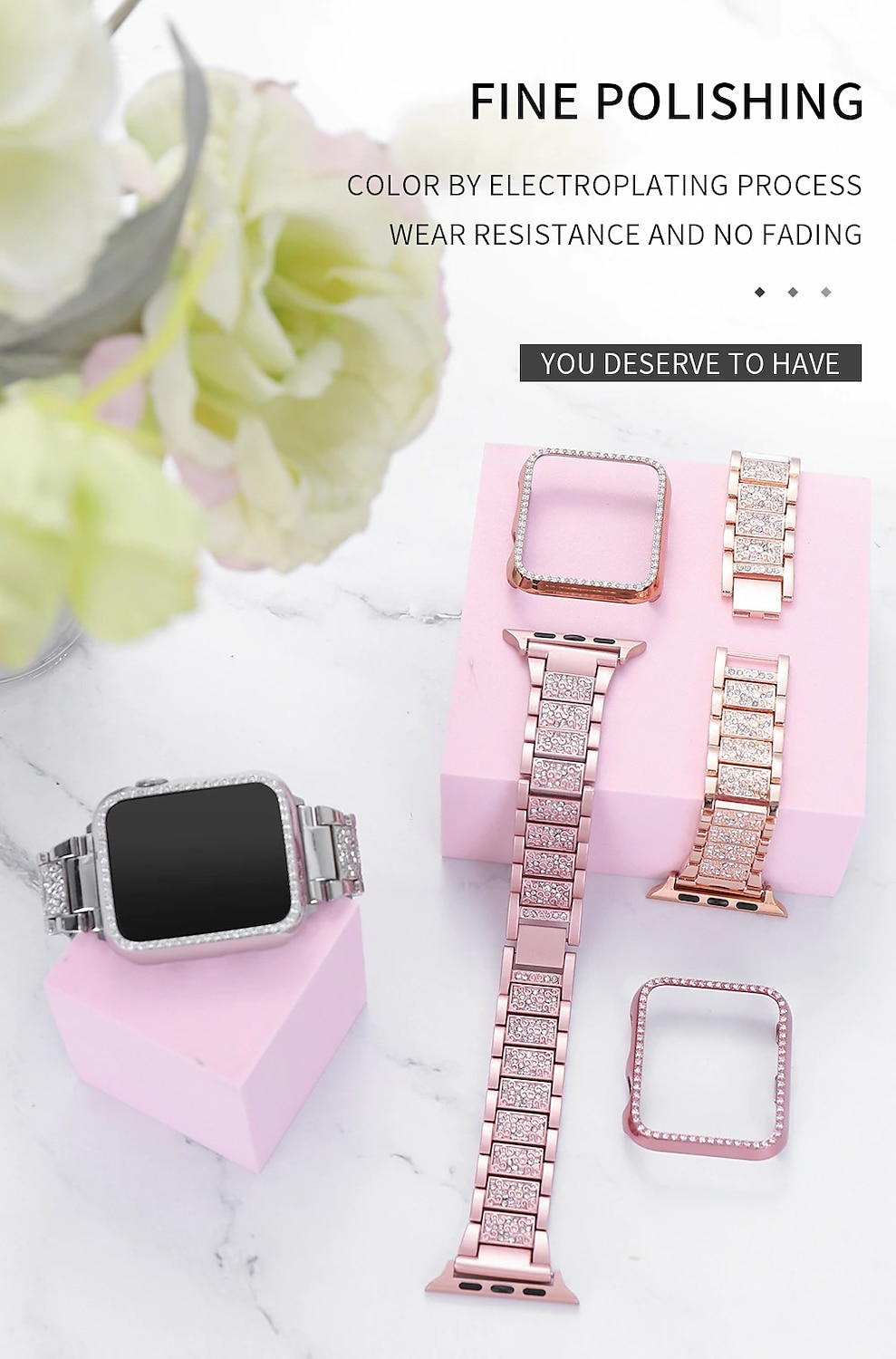 Jewelry Bracelet Compatible with Apple Watch band 38mm 40mm 41mm 42mm 44mm 45mm 49mm with Case Luxury Stainless Steel Rhinestone Strap Replacement Wristband for iwatch Series Ultra 8 7 SE 6 5 4 3 2 1 2025 - $22.99 –P4