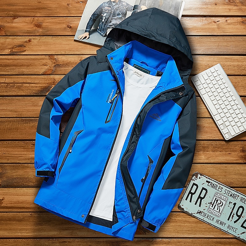 Herren Kapuzenjacke Softshelljacke für Wanderer Wanderwindjacke Draussen Patchwork Wasserdicht Winddicht Schnelltrocknend Leicht Jacke Oberteil Durchgehender Sichtbarer Reißverschluss Jagd Angeln 2025 - $56.99 –P15