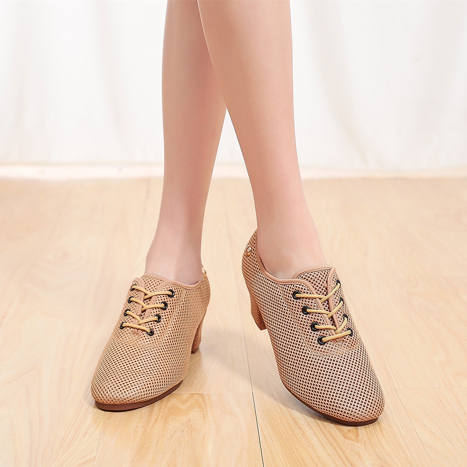 pantofi de dans jazz pentru damă, din plasă respirabilă, cu design cu șireturi și talpă confortabilă cu toc, pentru sală de bal și sesiuni de antrenament 2025 - $34.99 –P4
