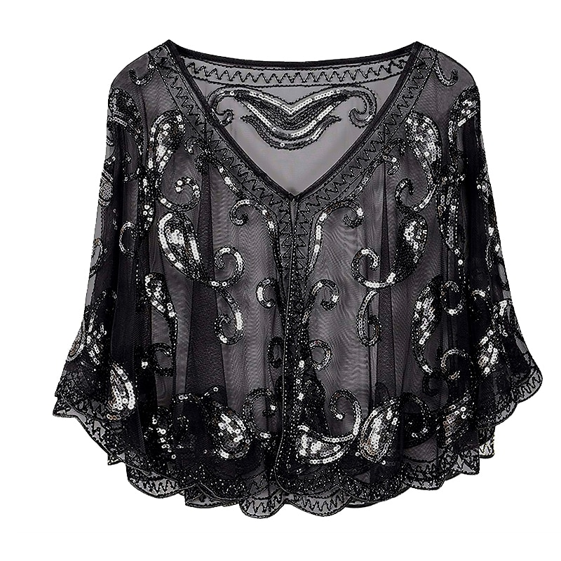 sjaal&amp; wikkel dames wikkel bolero 1920 elegante sprankeling&amp; glanzen tule bruiloftssweaters met halve mouw en split-joint voor bruiloft alle seizoenen 2025 - $35.99 –P2