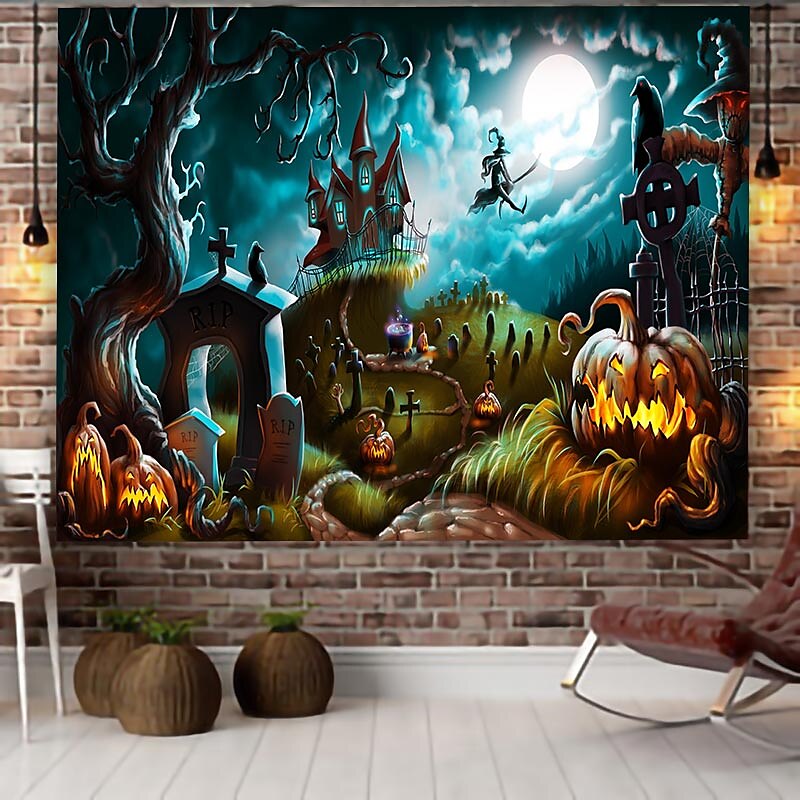 halloween koristeet kuvakudos jack o lyhty kurpitsa sisustus seinä taide suuri riippuva kuvakudos seinämaalaus sisustus valokuva tausta peitto verho koti makuuhuone olohuone lepakko kummitus talo 2025 - $13.99 –P4