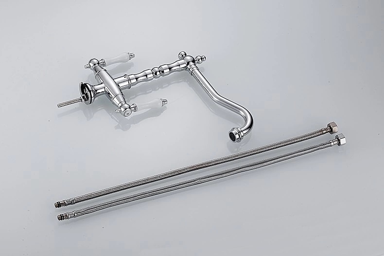 rubinetto miscelatore lavello da cucina tradizionale, rubinetti da cucina per recipienti in stile retrò doppi manici monoforo girevole cromato / ottone / nichel spazzolato beccuccio standard del 2025 a $129.99 –P6