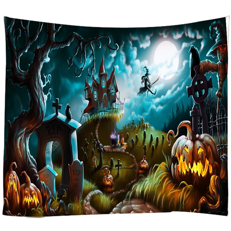halloween koristeet kuvakudos jack o lyhty kurpitsa sisustus seinä taide suuri riippuva kuvakudos seinämaalaus sisustus valokuva tausta peitto verho koti makuuhuone olohuone lepakko kummitus talo 2025 - $13.99 –P7