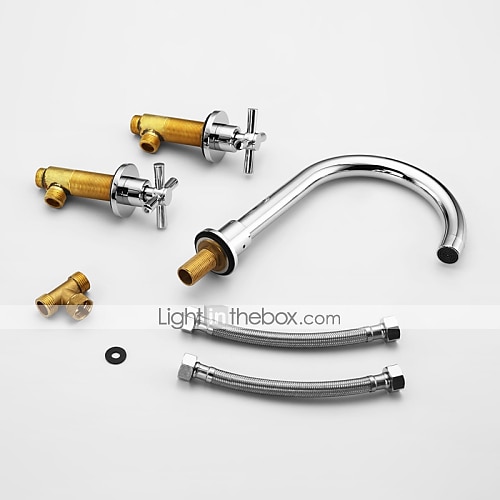 Brass Bathroom Faucet, Chrome Two Handles Three Holes Widerspread Contemporary Bathroom Sink Faucet with Hot and Cold Water 2025 - $113.99 –P2