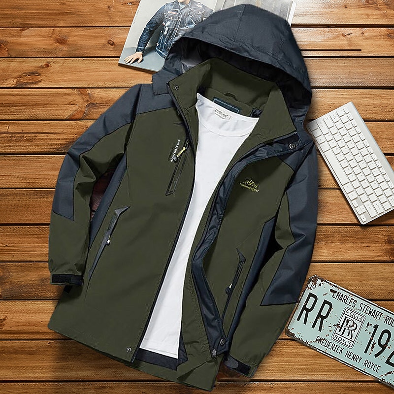 Herren Kapuzenjacke Softshelljacke für Wanderer Wanderwindjacke Draussen Patchwork Wasserdicht Winddicht Schnelltrocknend Leicht Jacke Oberteil Durchgehender Sichtbarer Reißverschluss Jagd Angeln 2025 - $56.99 –P17