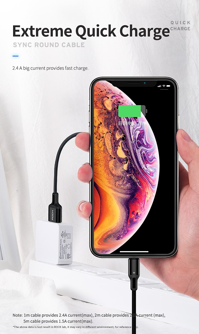 iPhone Charger 3.3ft 6.6ft ROCK Lightning Cable iPhone Charging Cord 2.4A Fast Charging Nylon Braided USB Cable Compatible with iPhone 14 Pro Max 13 Pro 12 11 XS Max 8 Plus 7 2025 - $12.99 –P2
