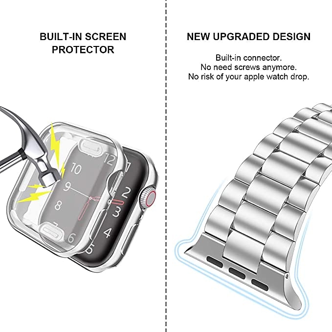 Link Bracelet Smart Watch Band with Case Compatible with Apple iWatch 45mm 44mm 42mm 41mm 40mm 38mm Sreies SE 8 7 6 5 4 3 2 1 for Smartwatch Strap Stainless Steel Buckle Shockproof 2025 - $19.99 –P3