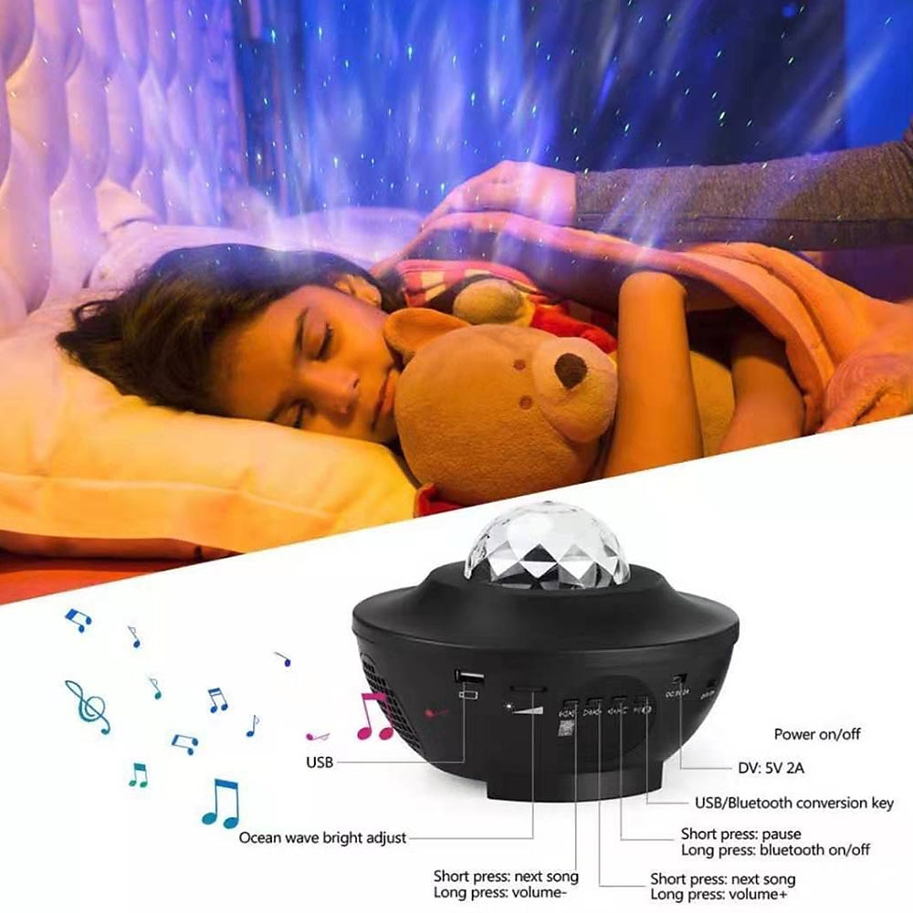 Music LED Galaxy Starry Night Light Projector Ocean Wave Star Lamp w/Remote  UK