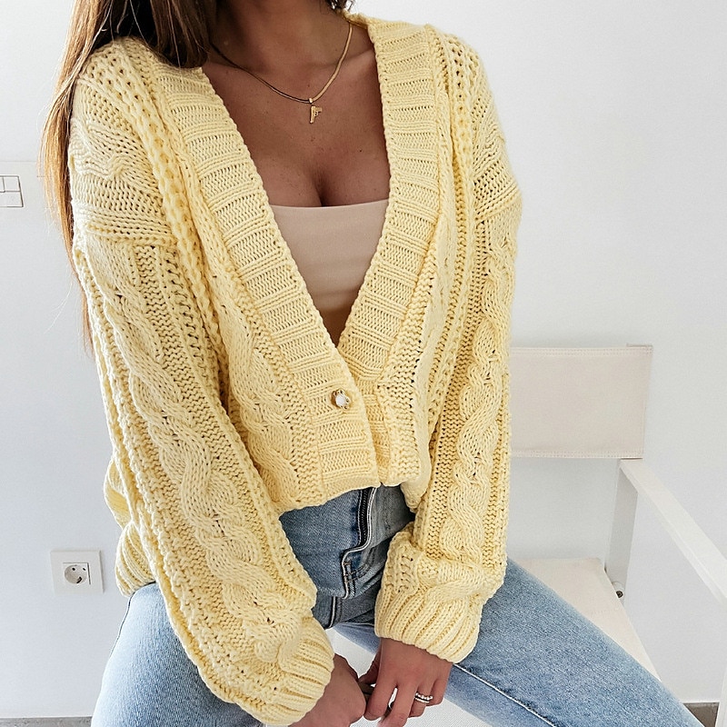 Cardigan with v-neck - Lilac Yellow