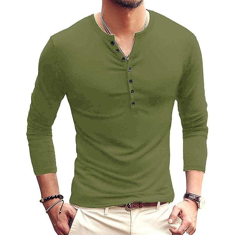 Herren T-Shirt mit Knöpfen T Shirt Langarmshirt Langarm Stehkragen Frühling & Herbst Einfach Leicht Klassisch Lässig Button-Down Urlaub Lässig Ferien Wein Schwarz Weiß Top T-Shirt für Herren 2025 - $22.99 –P16