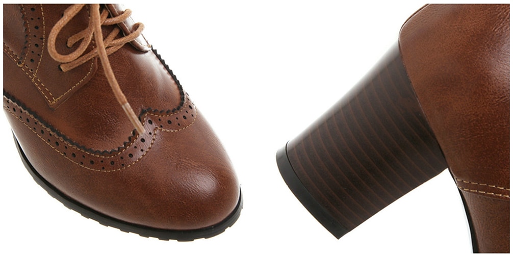 Tacones Oxford marrones vintage para mujer: perfectos para la oficina y eventos formales, con detalles brogue y un cómodo tacón medio. 2026 - $46.99 –P2