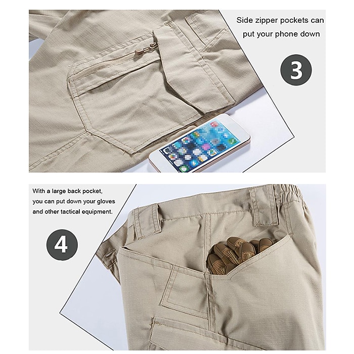 2026年 男性用 カーゴパンツ ハイキング パンツ 戦術パンツ タクティカルカーゴパンツ 軍隊 夏 春 秋 アウトドア リップストップ 防風 速乾性 マルチポケット パンツ ボトムズ ブラック グリーン コットン S M L XL XXL  コレクション – $28.99 –P4
