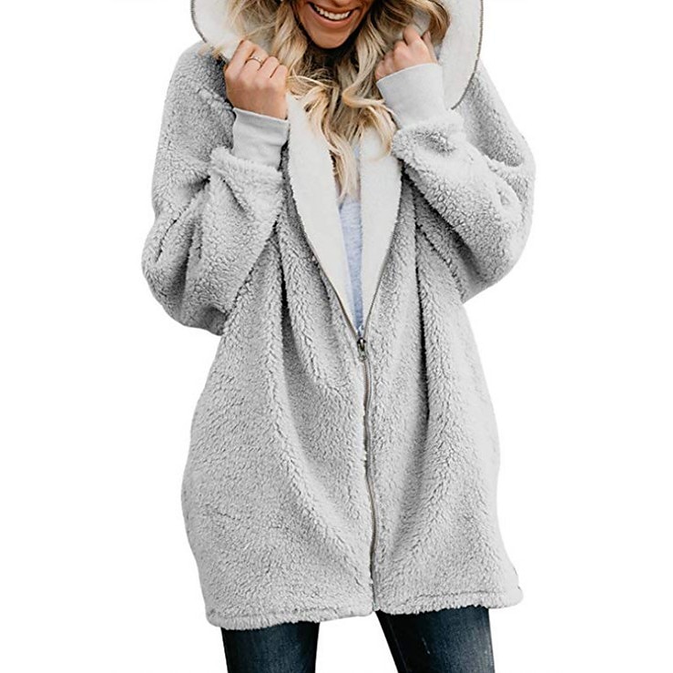 Per donna Streetwear Oversize Pile Sherpa Cerniera Marrone rossastro Blu denim Nero Tinta unica Informale Manica lunga Vello S M L XL XXL 3XL / Imbottitura di pile / Lungo del 2025 a $24.99 –P2