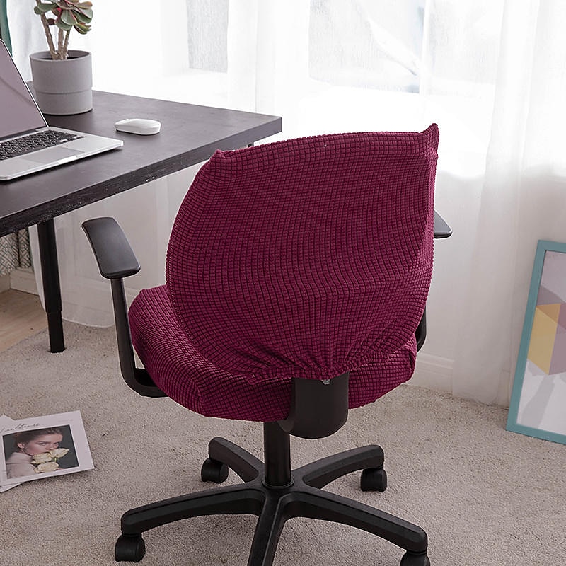 husă scaun de birou pentru computer burgundă elastică, rotativă, pentru scaun pentru jocuri, elastic, jacquard, negru, uni, culoare solidă, moale, durabil, lavabil 2025 - $14.49 –P18