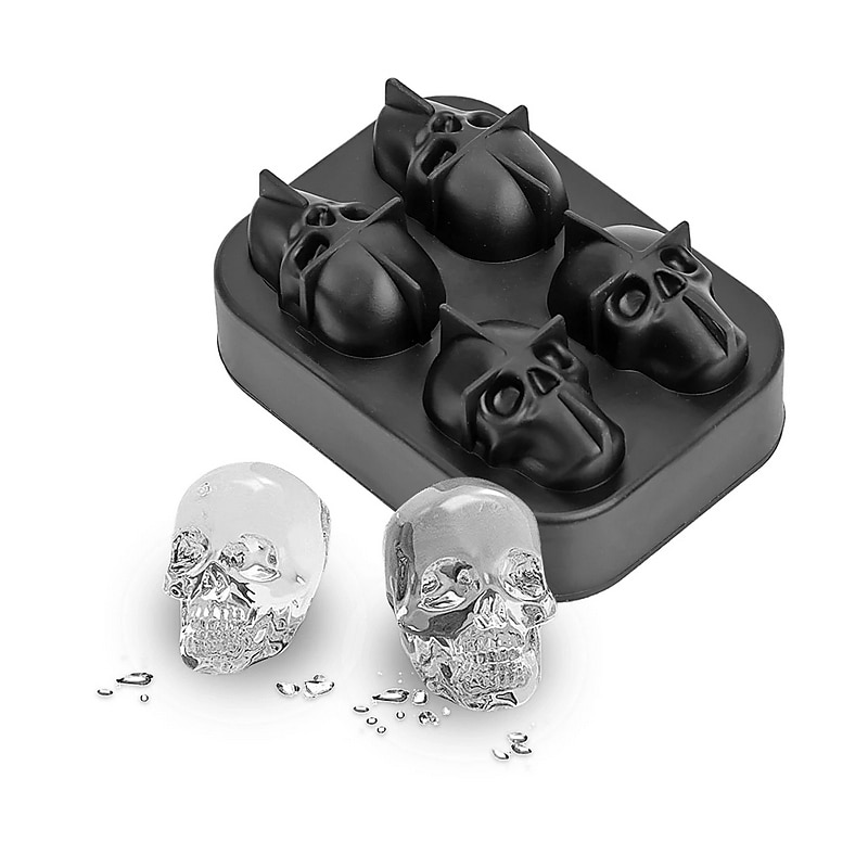 4 cubetti di ghiaccio teschio palla scheletro stampo fai da te teschio scatola di ghiaccio stampo in silicone fai da te fatti in casa per la festa bar halloween del 2025 a $7.99 –P5