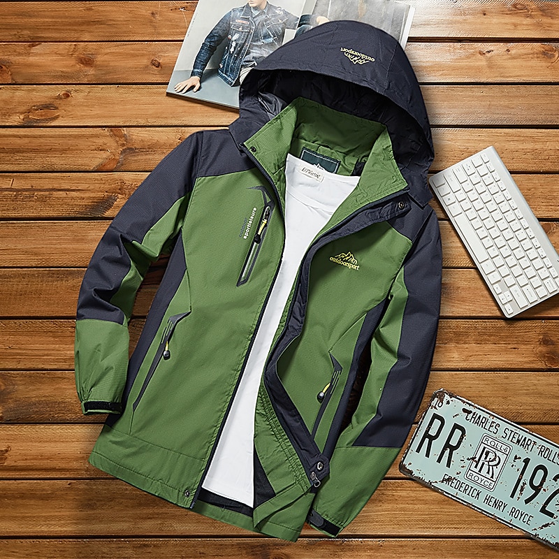 Herren Kapuzenjacke Softshelljacke für Wanderer Wanderwindjacke Draussen Patchwork Wasserdicht Winddicht Schnelltrocknend Leicht Jacke Oberteil Durchgehender Sichtbarer Reißverschluss Jagd Angeln 2025 - $56.99 –P16
