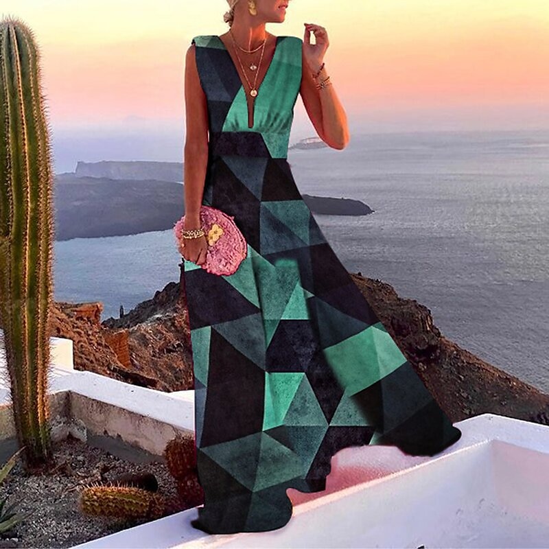 Women's Casual Dress Swing Dress Long Dress Maxi Dress Blue Light Green Fuchsia Sleeveless Floral Print Spring Summer V Neck 2023 S M L XL XXL 2025 - $38.99 –P16