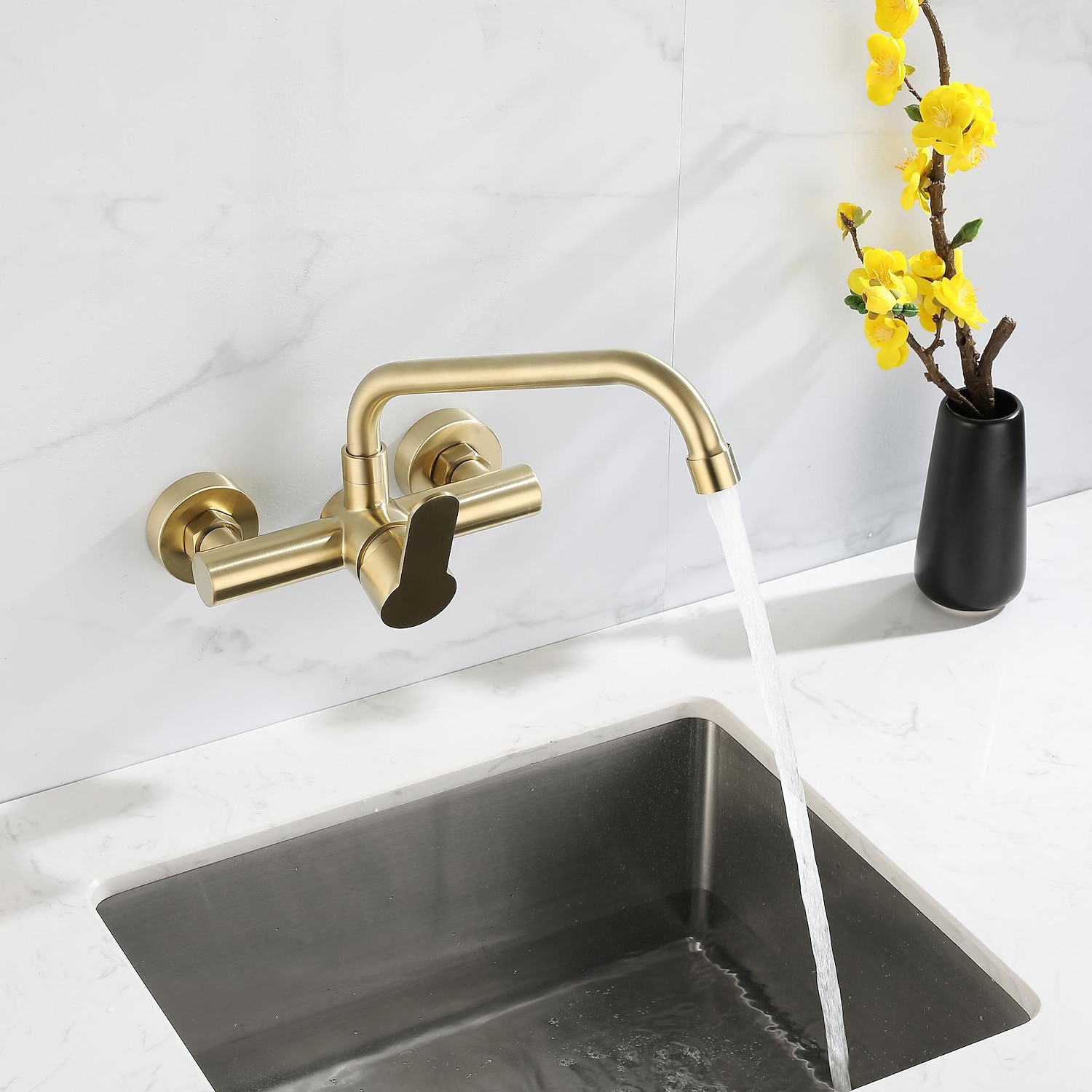 Rubinetto cucina - Rubinetto cucina monocomando due fori oro spazzolato rubinetteria cucina moderna a parete del 2025 a $161.99 –P5