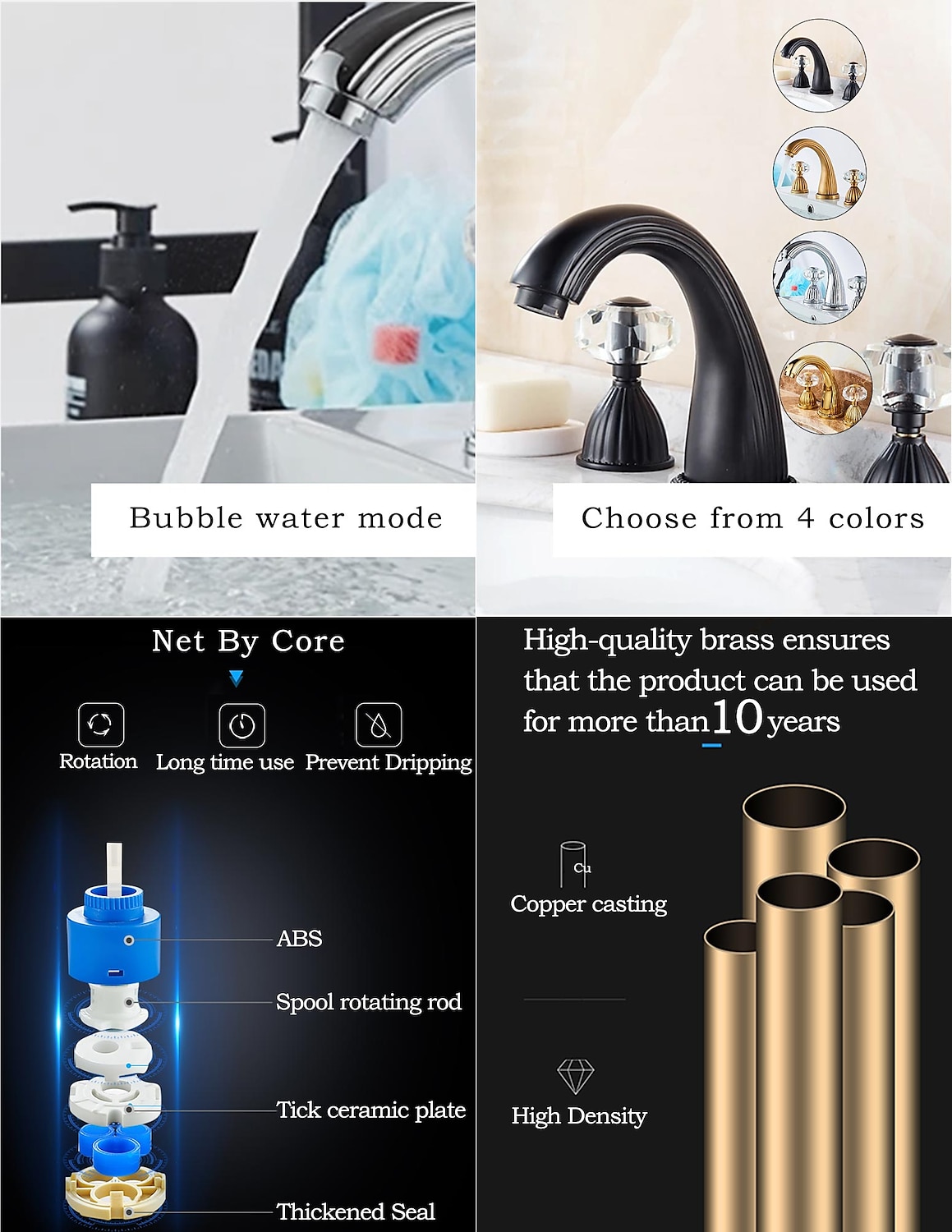 Widespread Bathroom Sink Mixer Faucet, 3 Holes 2 Handle Basin Tap, Retro Style Crystal Handle Brass Bathroom Sink Faucet Contain with Supply Lines and Hot Cold Water Hose Deck Mounted 2025 - $161.99 –P2