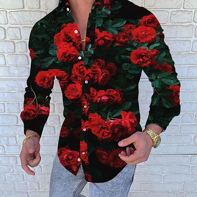 Herren Hemd Knopfhemd Langarm Designer Punk & Gothic Ausgehen Frühling Sommer Stehkragen Patchwork 3D-Druck Rote Blau Orange 2025 - $26.99 –P1