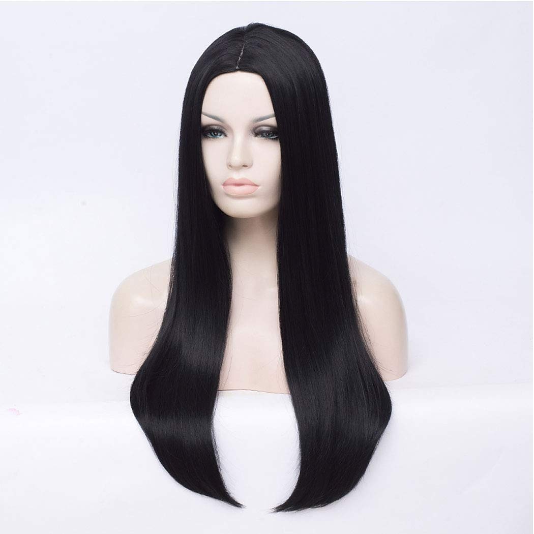 parrucche per costume morticia addams la famiglia addams parrucca lunga liscia riga in mezzo parrucca sintetica costume di carnevale del 2025 a $27.99 –P4