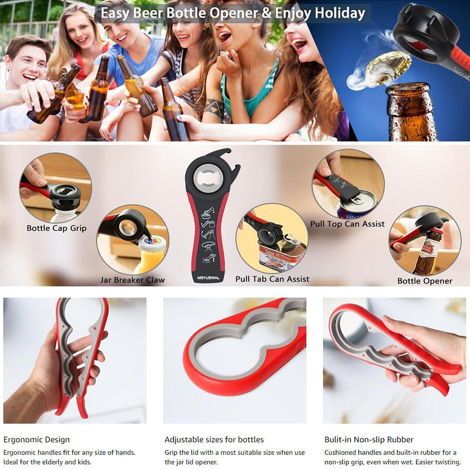 Jar Opener 5 in 1 Multi Function Can Opener Bottle Opener Kit with Silicone  Handle Easy to Use for Children Elderly and Arthritis Sufferers 2023 - US  $5.99