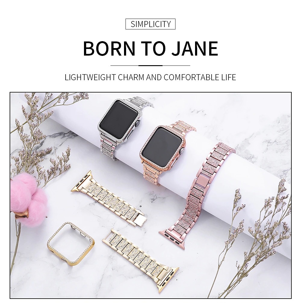 Jewelry Bracelet Compatible with Apple Watch band 38mm 40mm 41mm 42mm 44mm 45mm 49mm with Case Luxury Stainless Steel Rhinestone Strap Replacement Wristband for iwatch Series Ultra 8 7 SE 6 5 4 3 2 1 2025 - $22.99 –P1