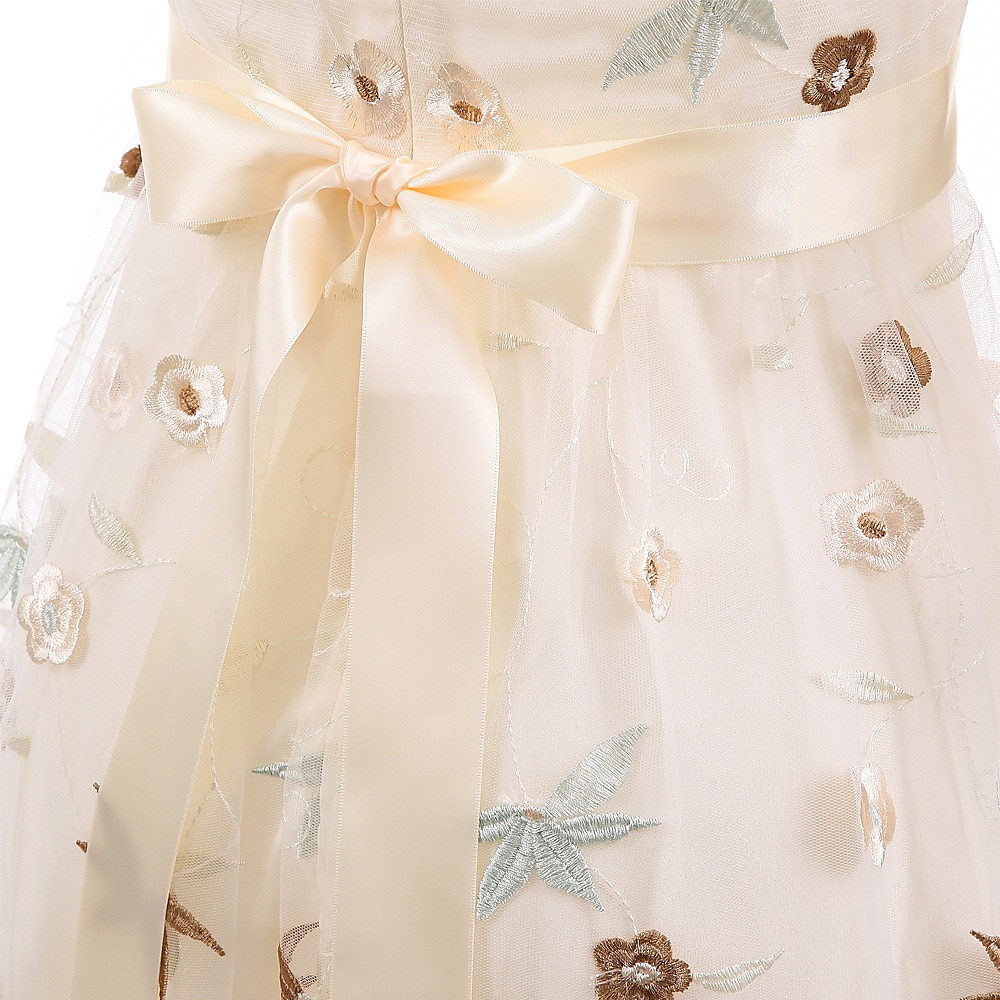 A-Line Cocktail Dresses Beach Wedding Floral Dress Wedding Guest Homecoming Dress Knee Length Half Sleeve Jewel Neck Tulle with Embroidery Appliques dress to impress 2025 2025 - $76.99 –P2