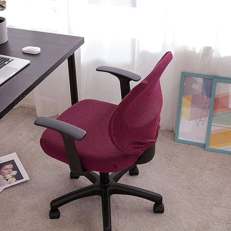 husă scaun de birou pentru computer burgundă elastică, rotativă, pentru scaun pentru jocuri, elastic, jacquard, negru, uni, culoare solidă, moale, durabil, lavabil 2025 - $14.49 –P17