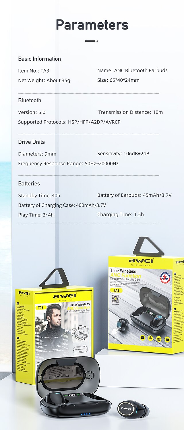 AWEI TA3 True Wireless Headphones TWS 