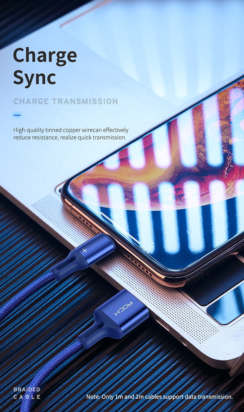 iPhone Charger 3.3ft 6.6ft ROCK Lightning Cable iPhone Charging Cord 2.4A Fast Charging Nylon Braided USB Cable Compatible with iPhone 14 Pro Max 13 Pro 12 11 XS Max 8 Plus 7 2025 - $12.99 –P8