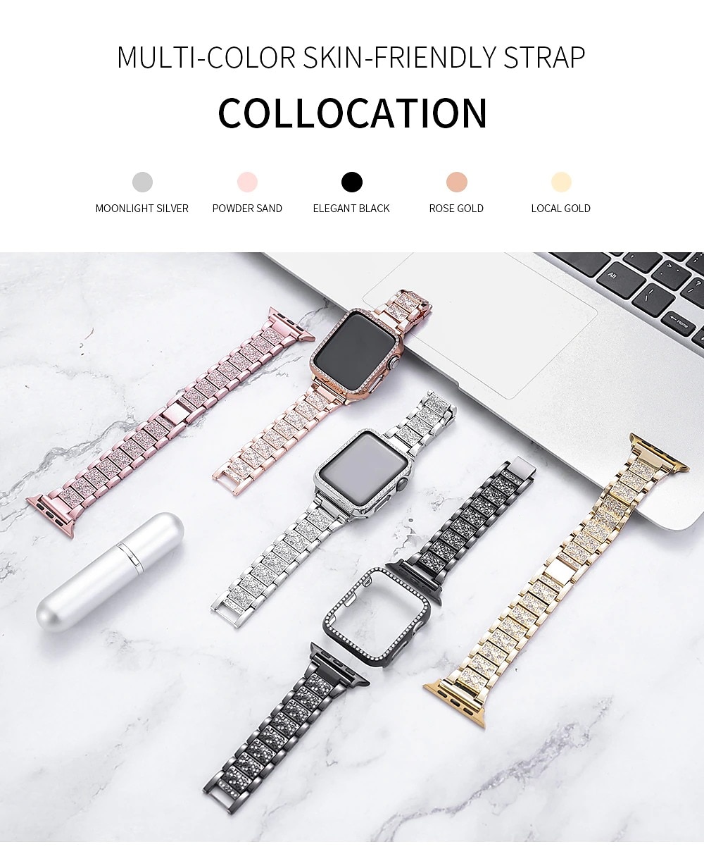 Jewelry Bracelet Compatible with Apple Watch band 38mm 40mm 41mm 42mm 44mm 45mm 49mm with Case Luxury Stainless Steel Rhinestone Strap Replacement Wristband for iwatch Series Ultra 8 7 SE 6 5 4 3 2 1 2025 - $22.99 –P2