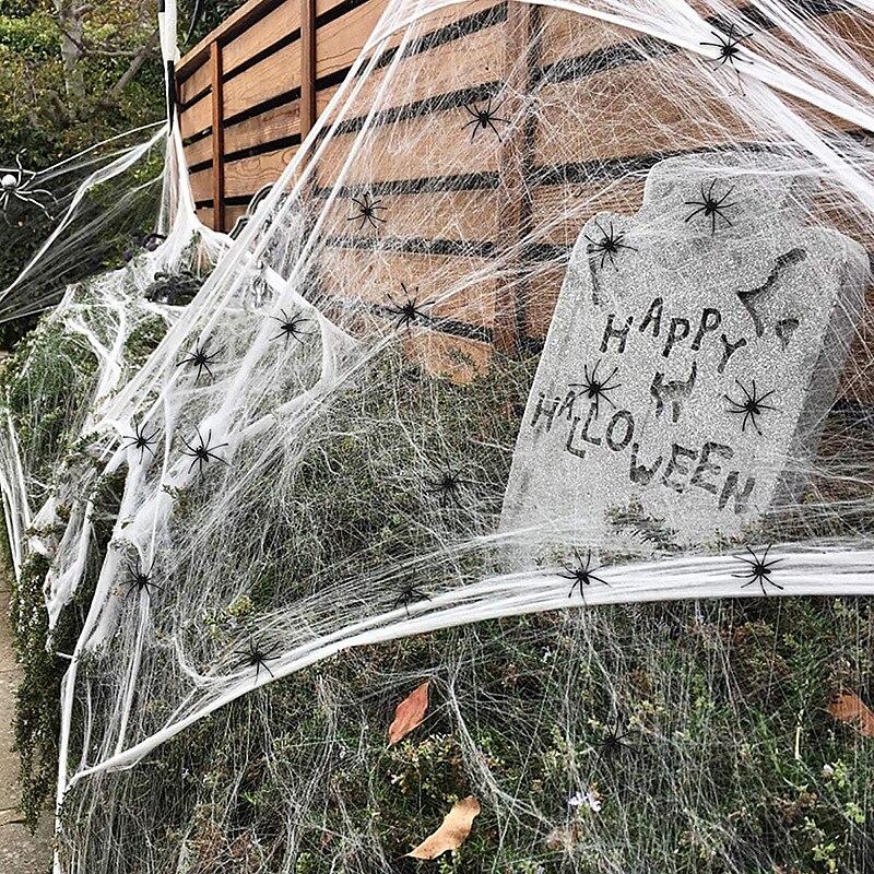 Halloween party dekorace rekvizity scéna 100g bílý pavouk hedvábí a 4 pavouci doplňky duch festival scéna rekvizity pavouk hedvábí pavučina příslušenství 2025 - $7.99 –P6