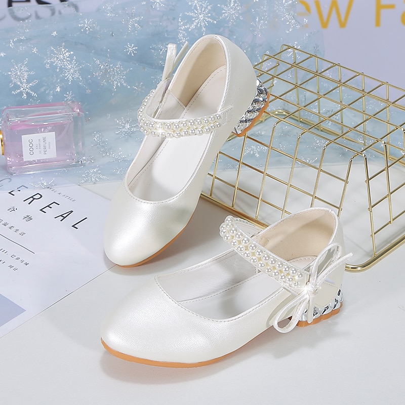 Ivory / Pink Leather Rhinestone Pearls Wedding Flower Girl Shoes High Heels  Princess Shoes | Girls shoes, Flower girl shoes, Princess shoes