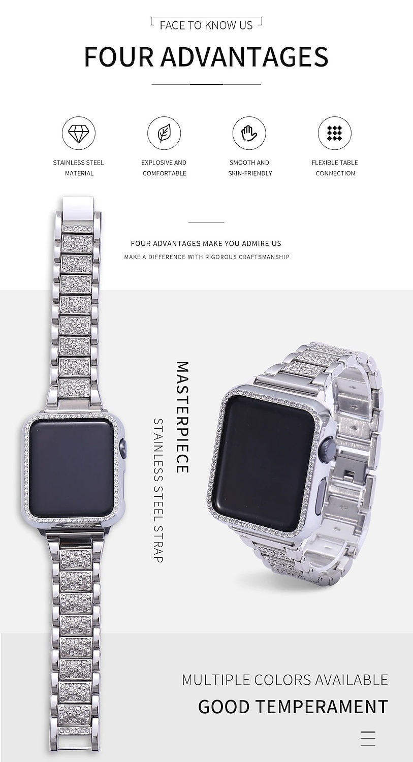 Jewelry Bracelet Compatible with Apple Watch band 38mm 40mm 41mm 42mm 44mm 45mm 49mm with Case Luxury Stainless Steel Rhinestone Strap Replacement Wristband for iwatch Series Ultra 8 7 SE 6 5 4 3 2 1 2025 - $22.99 –P3