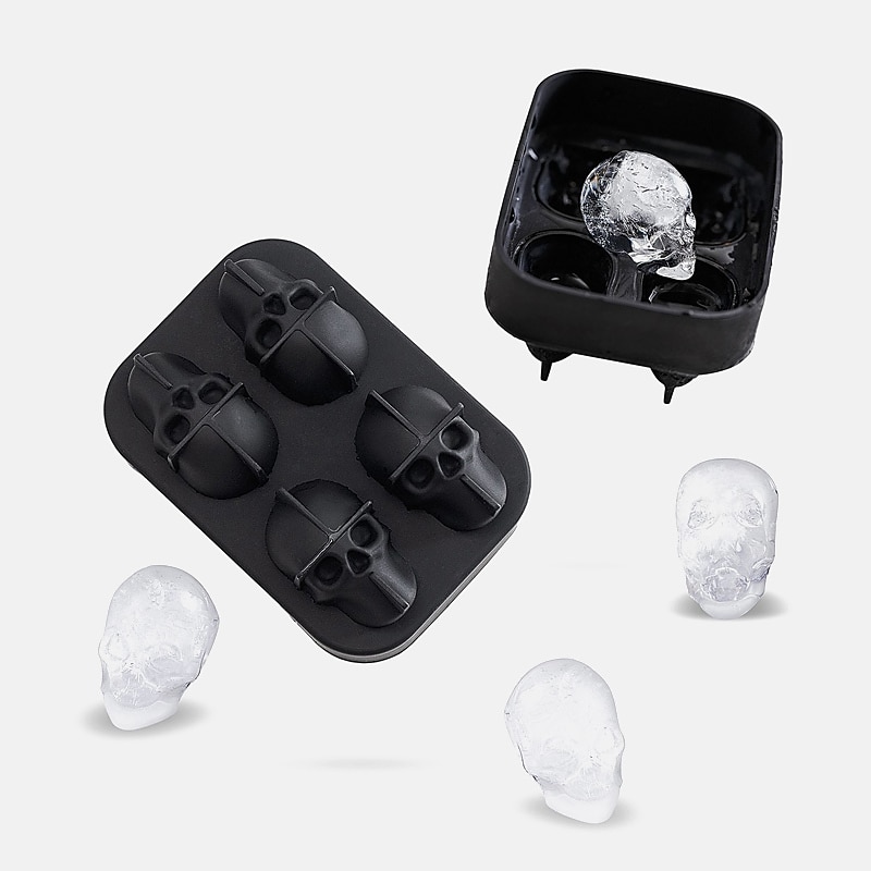 4 cubetti di ghiaccio teschio palla scheletro stampo fai da te teschio scatola di ghiaccio stampo in silicone fai da te fatti in casa per la festa bar halloween del 2025 a $7.99 –P10