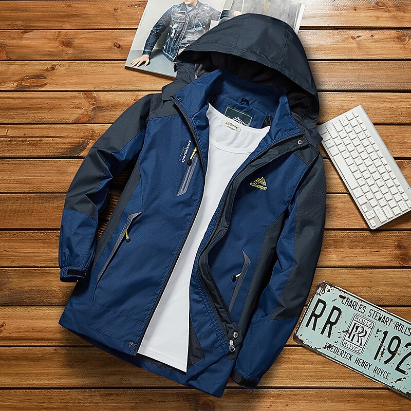 Herren Kapuzenjacke Softshelljacke für Wanderer Wanderwindjacke Draussen Patchwork Wasserdicht Winddicht Schnelltrocknend Leicht Jacke Oberteil Durchgehender Sichtbarer Reißverschluss Jagd Angeln 2025 - $56.99 –P1