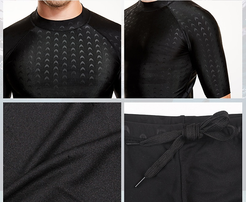 mäns rash guard och badshorts set upf50+ snabbtorkande kortärmade badkläder 2 delar baddräkt simning surfing atletisk enfärgad sommar 2025 - $22.39 –P5