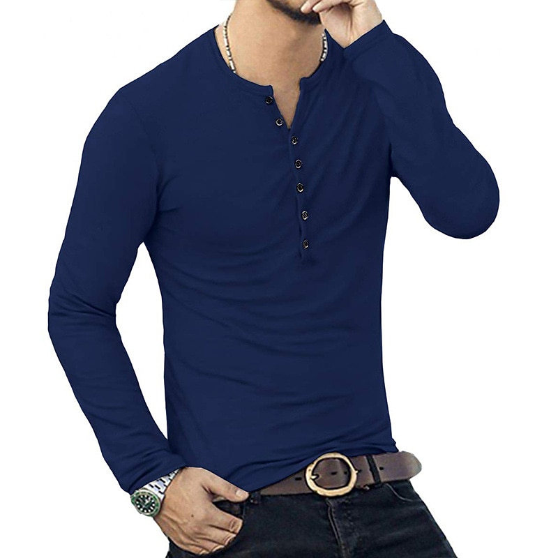 Herren T-Shirt mit Knöpfen T Shirt Langarmshirt Langarm Stehkragen Frühling & Herbst Einfach Leicht Klassisch Lässig Button-Down Urlaub Lässig Ferien Wein Schwarz Weiß Top T-Shirt für Herren 2025 - $22.99 –P10