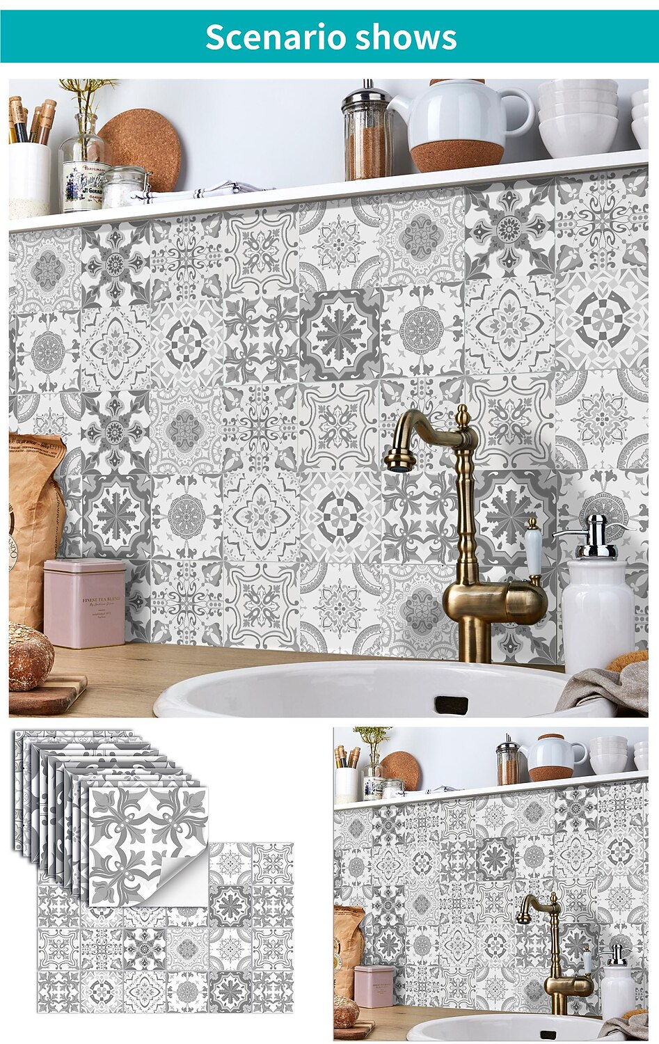 24/48pcs adesivi murali autoadesivi mandala impermeabili classici adesivi per piastrelle marocchine cucina creativa bagno soggiorno del 2025 a $15.49 –P9